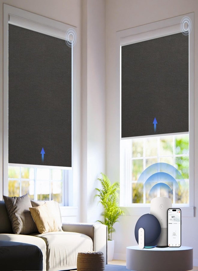 Hapadif Motorized Automatic Blinds-24 Inch Width Cordless Roller Shades with Remote for Bedroom Living Room Home Office, Black - Image 1